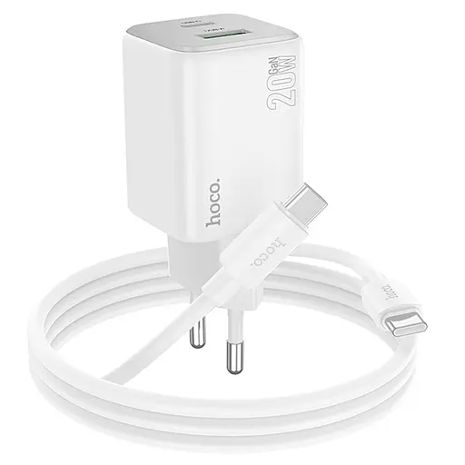 МЗП Hoco N41 Almighty PD20W+QC3.0 (1USB-A/1C) + кабель Type-C to Type-C White - фото 2