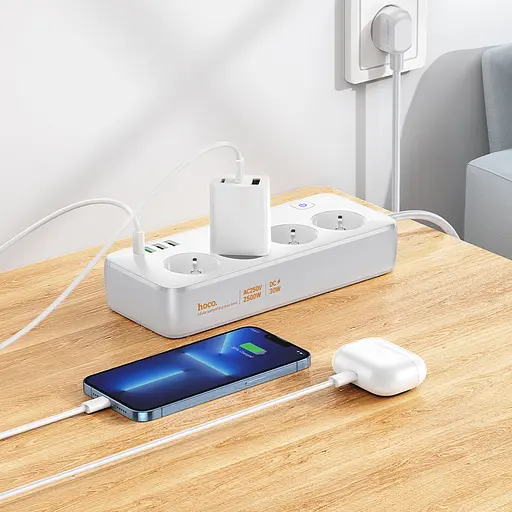 Сетевой удлинитель HOCO AC22 Sunlight 4-bit (PD30W1C3A) настольная розетка (EUGER) (1.5 m) White - фото 6