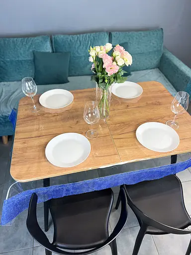 Скатертина силіконова з синьою стразовою стрічкою 280х110 см - фото 2