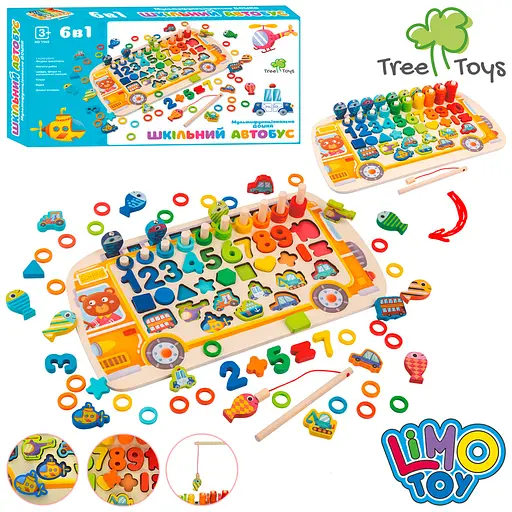 Деревянная игрушка Многофункциональная дощечка, цифры, знаки, фигурки, кольца, Limo Toy MD1949