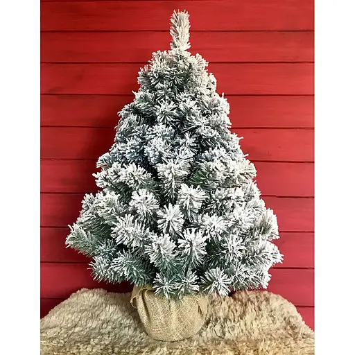 Ялинка Hvoya штучна Classic в мішковині 90 см засніжена