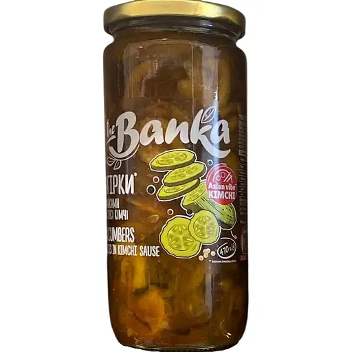 Огурцы пастеризованные The Banka слайсами в соусе кимчи 470 г 
