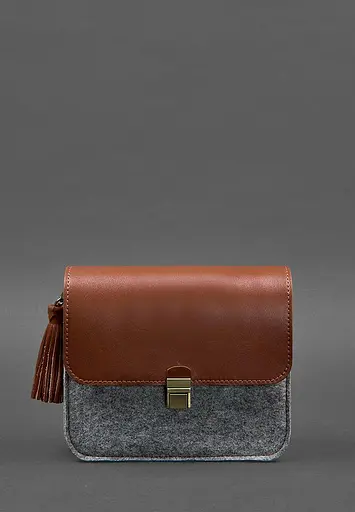 Фетрова жіноча бохо-сумка Лілу з шкіряними коричневими вставками - фото 9