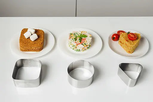 Набір металевих форм викладки/вирубки салатів та гарніру (коло, квадрат, трикутник), Master Class Металлик 83251 - фото 5