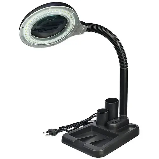 Лупа двойная на гибкой ноге с подставкой 808 с LED-подсветкой 220V (большая лупа d=90 мм, 3x; малая лупа d=20мм, 5x) - фото 1