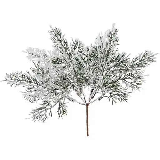 Декоративная ветка хвои 28 см Искусственные материалы для декора и флористики Зеленый с белым - фото 1