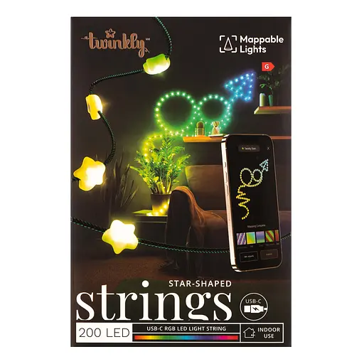 Twinkly Гірлянда Smart LED Twinkly Strings Star RGB 200 IP20 12м USB-C кабель зелений без БЖ - фото 1