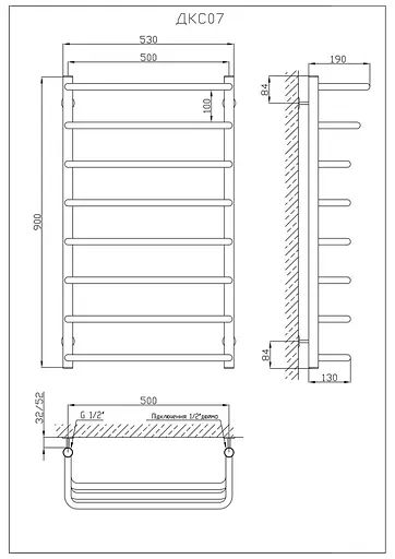 Водяной полотенцесушитель Kosser Каскад Скоба 900x530/8 ДКС07, Хром - фото 5