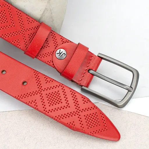 Ремінь жіночий червноий шкіряний JK-3556 (120 см) з вишиванкою - фото 4