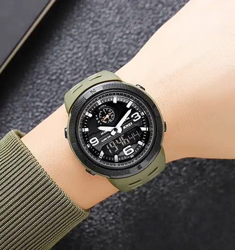 Чоловічий спортивний годинник Skmei 1655 (Зелений з чорним табло) - фото 4