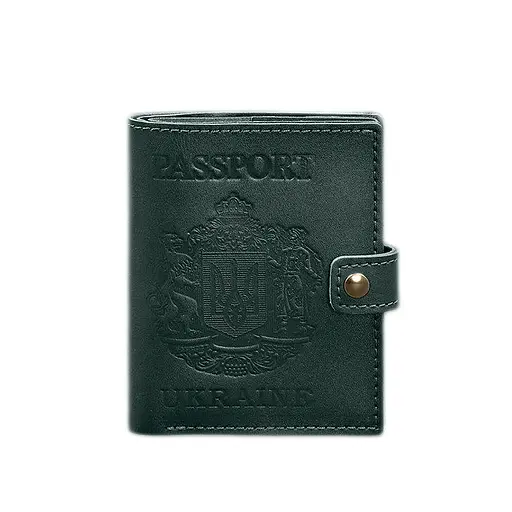 Кожаная обложка-портмоне на паспорт с гербом Украины 25.0 Зеленая - фото 8