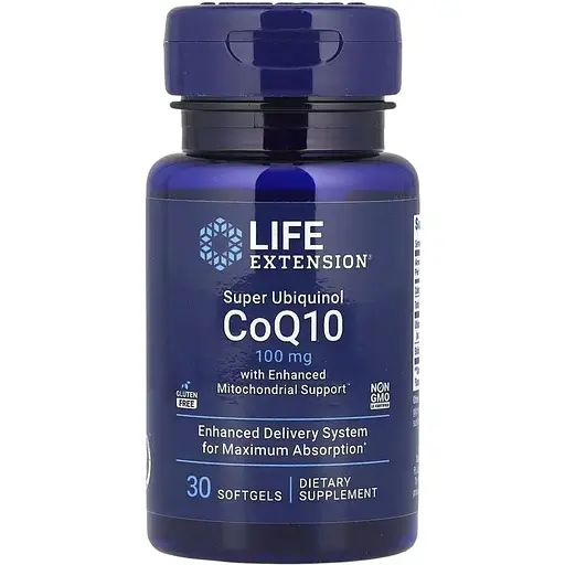 Коэнзим Q10 Life Extension Super Ubiquinol CoQ10 100 mg with Enhanced Mitochondrial Support, 30 капсул с улучшенной митохондриальной поддержкой