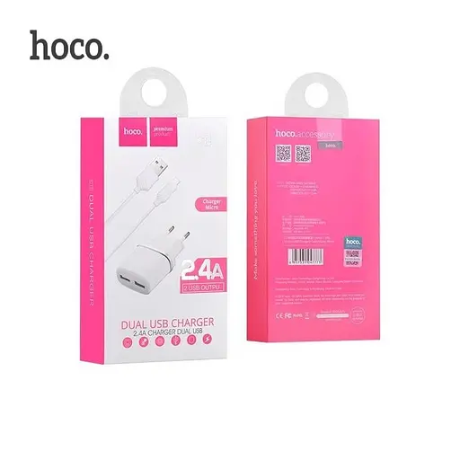 Блок живлення 2 USB-порти + Юсб кабель micro Hoco C12 набір білий 6957531047773 - фото 4