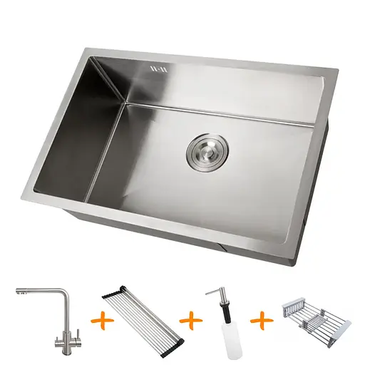 Комплект кухоннї мийки та змішувача з нержавіючої сталі NS-6845, Нержавіюча сталь - фото 1