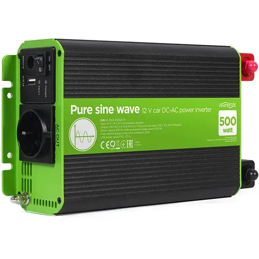 Автомобильный инвертор постоянного тока EnerGenie EG-PWC-PS500-01 с чистой синусоидой 12 В 500 Вт - фото 1