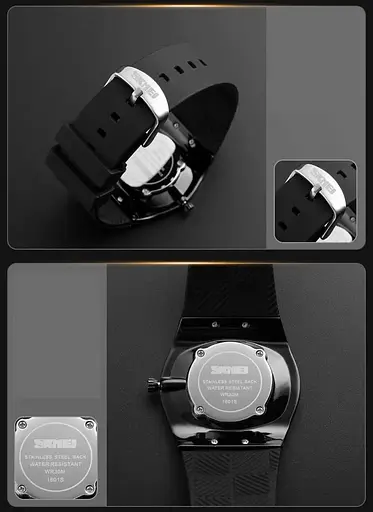 Наручний класичний годинник Skmei 1601S Чорний з чорним - фото 6