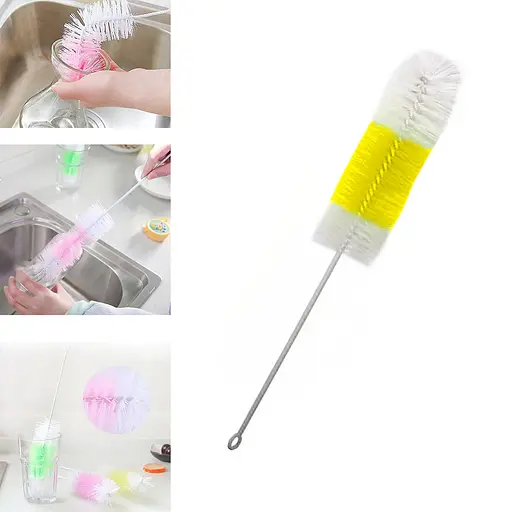 Йоржик щітка для миття пляшок і пляшок із ручкою, що гнутий, 28 см, Kitchen Master Жовтий 86157 - фото 1