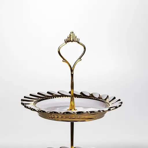 Фруктовница круглая Yiwu Tiffany трехярусная для сервировки фруктов и сладостей 25х33 см фарфоровая стойка для закусок бежевая ML2085 - фото 3