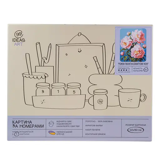 Набір для розпису по номерах "Рожеві півонії на блакитному фоні" 40*50 см, IDEA2-GX47247, ТМ "99IDEAS" - фото 4