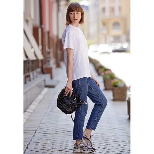 Шкіряна плетена жіноча сумка Пазл M вугільно-чорна - фото 6