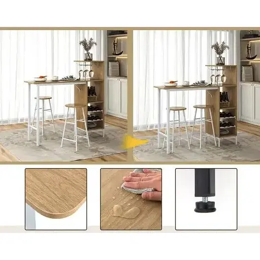 Барний стіл з стільцями Costway Bistro з тримачем винних келихів натуральний - фото 6