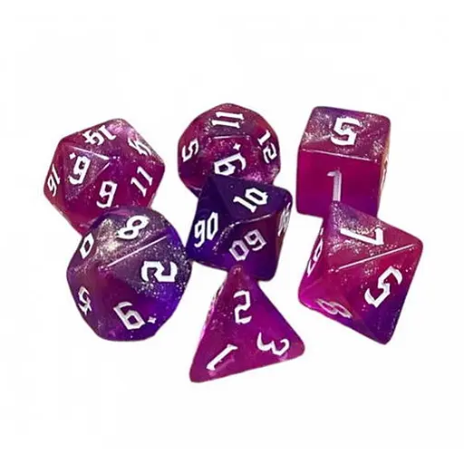 Набор кубиков Double Color Glitter 7 Dice Set - Pink-Purple , 7 шт. (g7dglitdc03) - фото 1