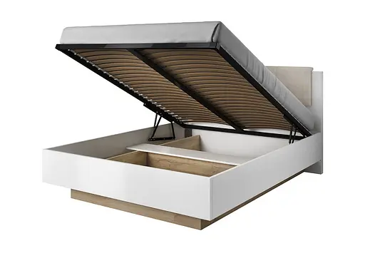 Кровать (каркас) Perfect Home Арко / Arco 160 с мягким изголовьем двуспальная Белый глянец/дуб грандсон (PFH-091045) - фото 2