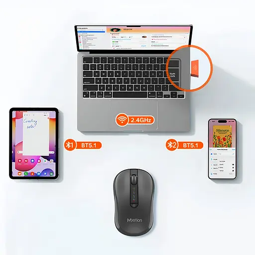 Беспроводная мышь MEETION BTM185R 2.4G+Bluetooth с аккумулятором черная - фото 11