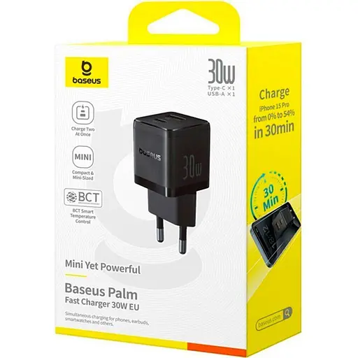Мережевий зарядний пристрій Baseus Palm Fast Charger 30W Cluster Black (P1011160A113-00) [139989] - фото 6