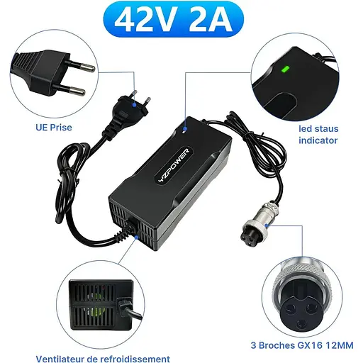 Зарядний пристрій для електричного скутера YZPOWER 42V 2A 36V Li-ion Lithium GX16 (1+3) - фото 4