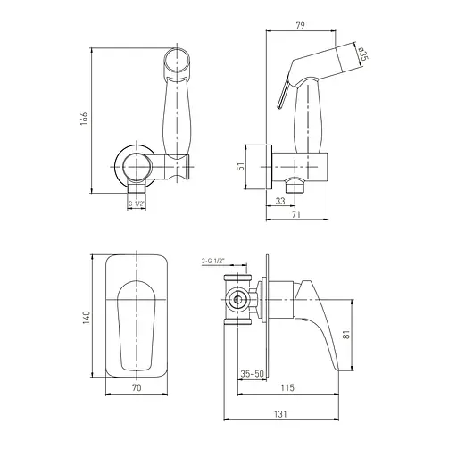 Набір гігієнічного душу прихованого монтажу Volle Orlando 1525.160101, Хром - фото 2