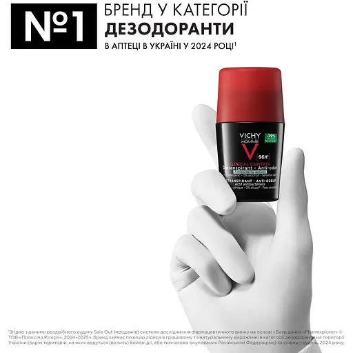 Антиперспірант для чоловіків Vichy Deo Clinical Control кульковий 96 годин захисту проти надмірного потовиділення та запаху 50 мл (MB469600) - фото 4