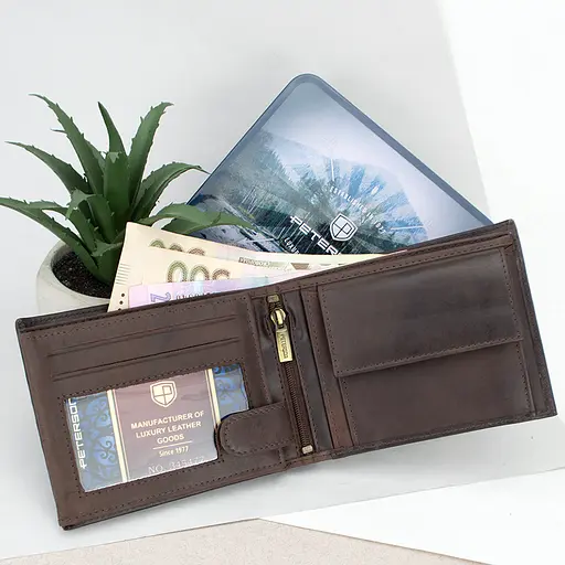 Портмоне мужское кожаное Peterson N992-BE-MOUN темно-коричневое Mountain Adventure - фото 2