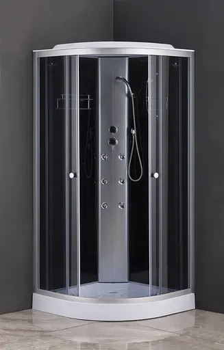 Душевой бокс с гидромассажем Mixxus Strong SBH02-90x90x215-GR Satin низкий поддон MI6891, Хром матовый, тонированный, хром матовый - фото 2