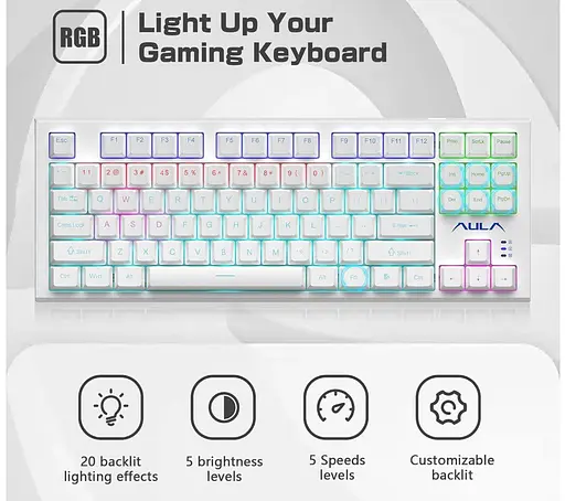 Клавіатура ігрова механічна Aula Mechanical F-3032 White keycaps + 21 Yellow keys KRGD Brown - фото 6