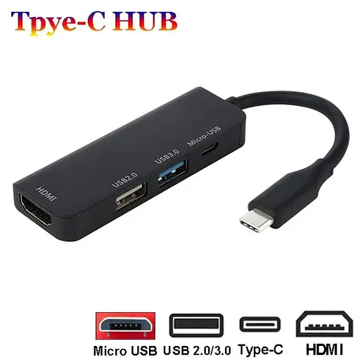 Хаб Usb 4You Hub Type-C hi-speed 2xUsb + 4K HDMI + MicroUsb черный - фото 3