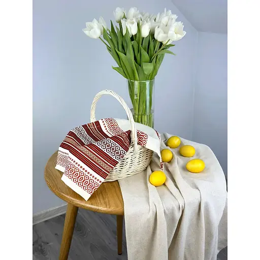 Пасхальное полотенце льняное для корзины Луч 45х30 см Красный - фото 2