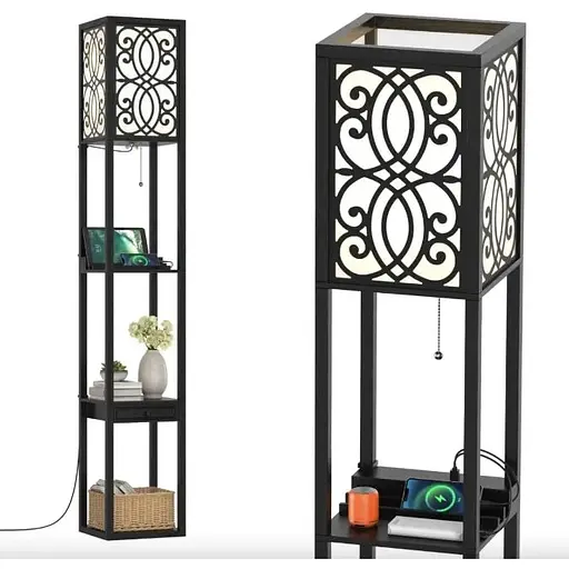 Підлогова лампа Costway Leon торшер з розеткою та USB чорний - фото 7