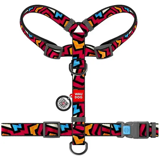 Шлейка для собак Waudog Nylon анатомическая H-образная с QR-паспортом, рисунок "Граффити", пластиковый фастекс, М - фото 2