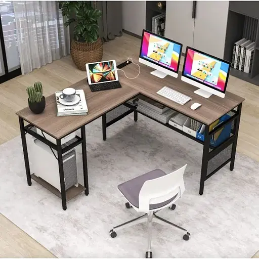 Компьютерный стол Costway Hutch L-образный с зарядным - фото 5