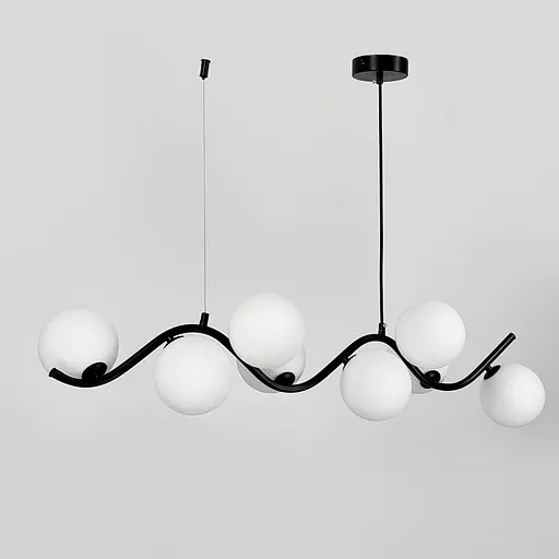 Чорна люстра з хвилястим корпусом 90 см на 8 білих плафонів | Арт. A 66/8 BK+WT | Line F - фото 3