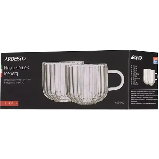 Набір чашок Ardesto Iceberg боросилікатне скло 400 мл 2 шт. прозорі (AR2640GG)