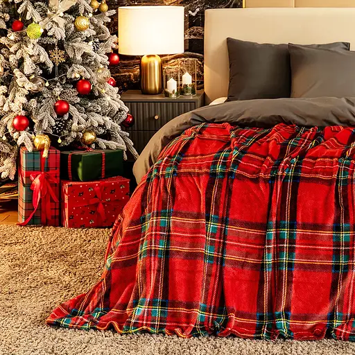 Плед Love You Классическая клеточка 150x200 см велсофт красный (9115) - фото 3