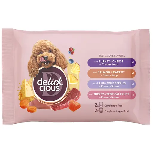 Корм вологий для дорослих собак Delickcious Набір №1 330 г (85 гх2 шт., 80 гх2 шт.)