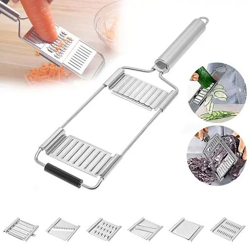 Терка шинковка овощерезка для овощей капусты корейской моркови по-корейски чеснока сыра с 6 сменными насадками, A-plus Серебристый 85055 - фото 2