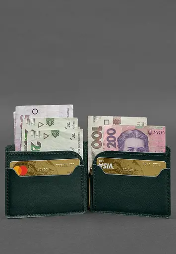 Кожаное портмоне 13.0 зажим зеленый краст - фото 3