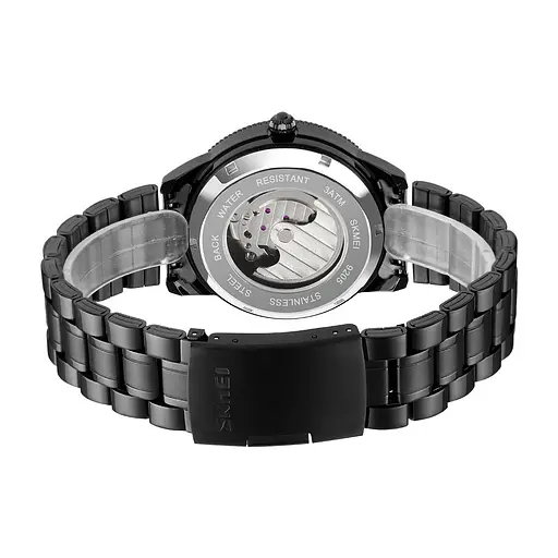 Мужские часы скелетон Skmei 9205 механические (Черные с розовым золотом) - фото 3