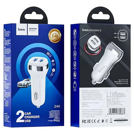 Зарядний пристрій Hoco Z40 2 x USB/2.4 A Білий - фото 4