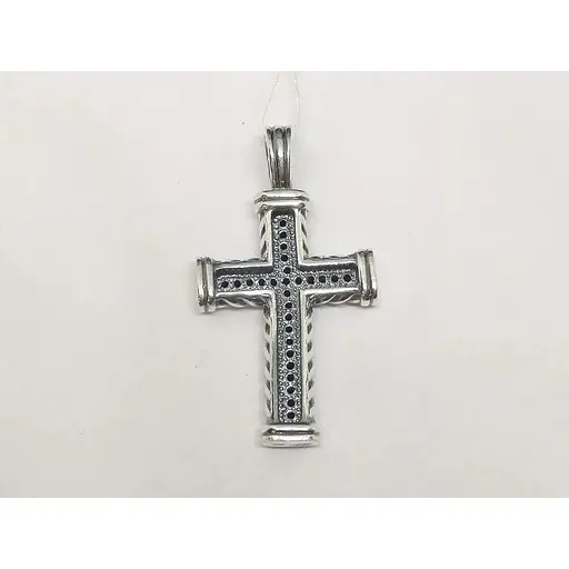 Срібний хрестик Лазурит з фіанітами. 36058 - фото 3