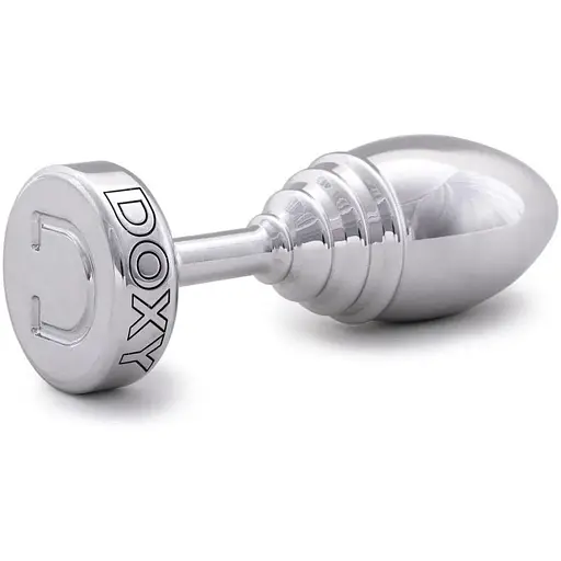 Металева анальна пробка Doxy Butt Plug Ribbed ребристий діаметр 3.3 см - фото 2